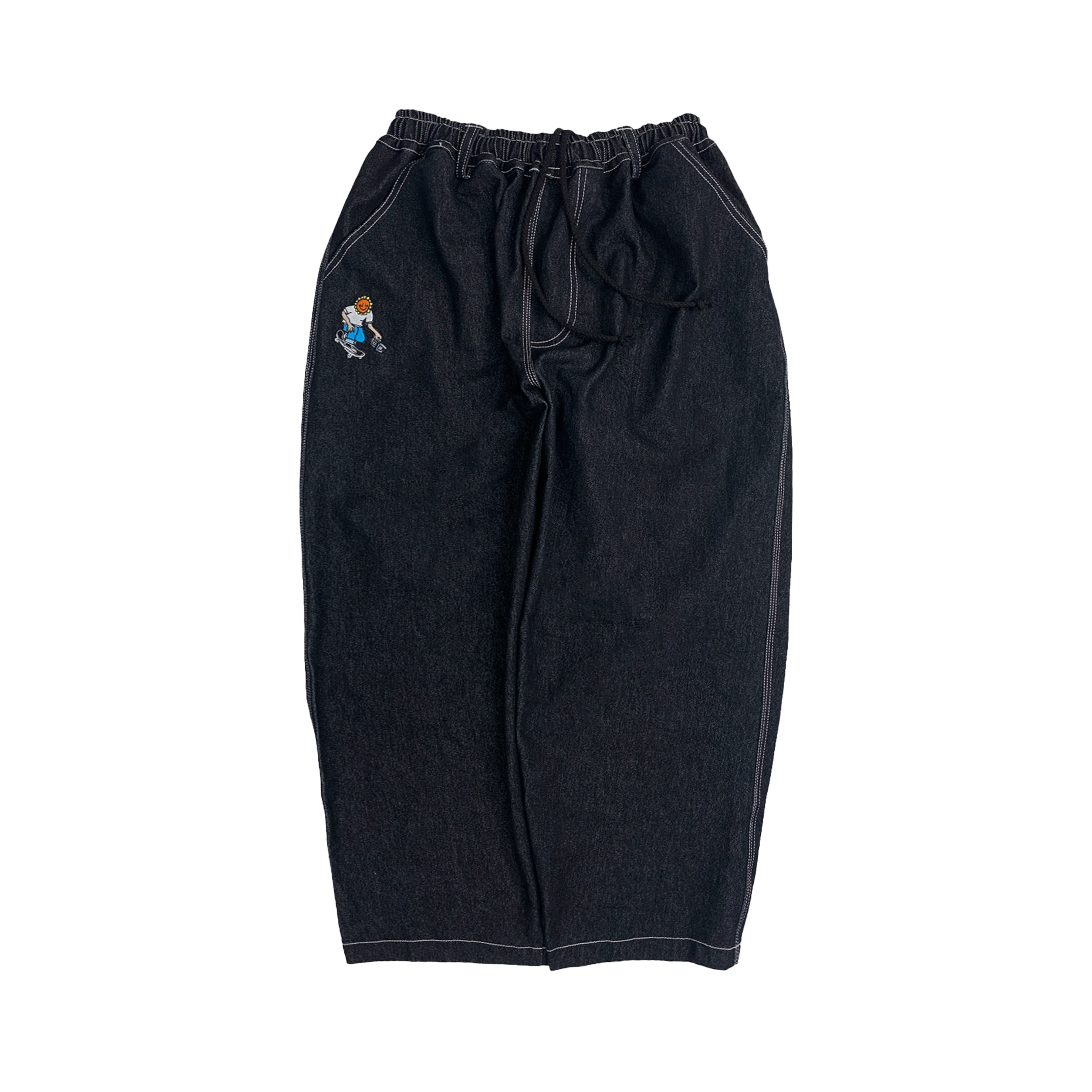 Televis Star - Black Denim White Stitching Sunflowers - OG Pants (Small)
