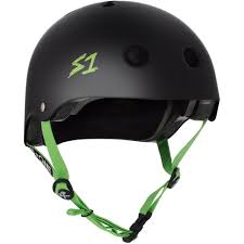 S-One Helmet - Black Matte/Green Straps